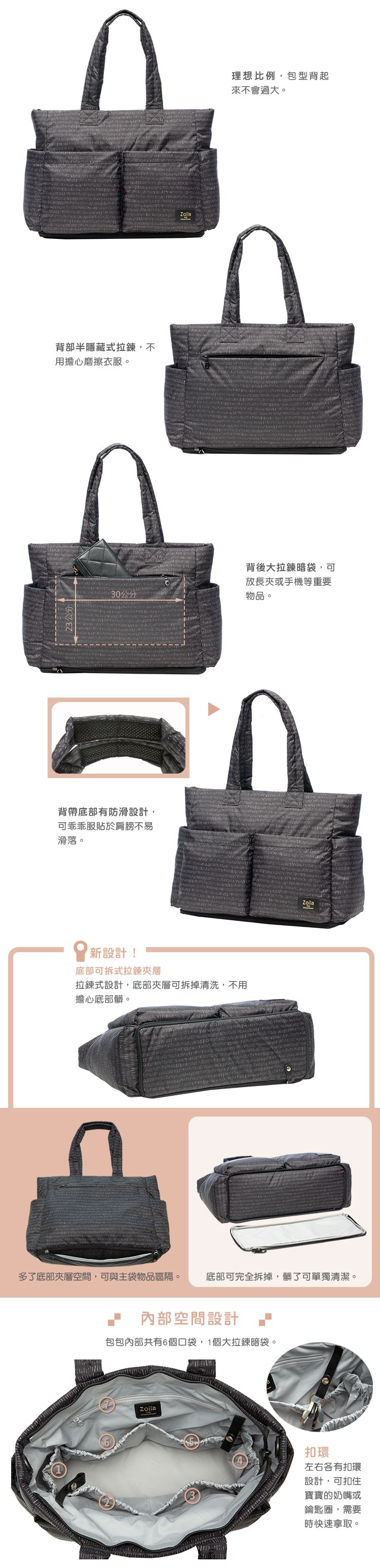 Zoila - 蓋亞托特包新版-線條黑-輕量美型媽媽包