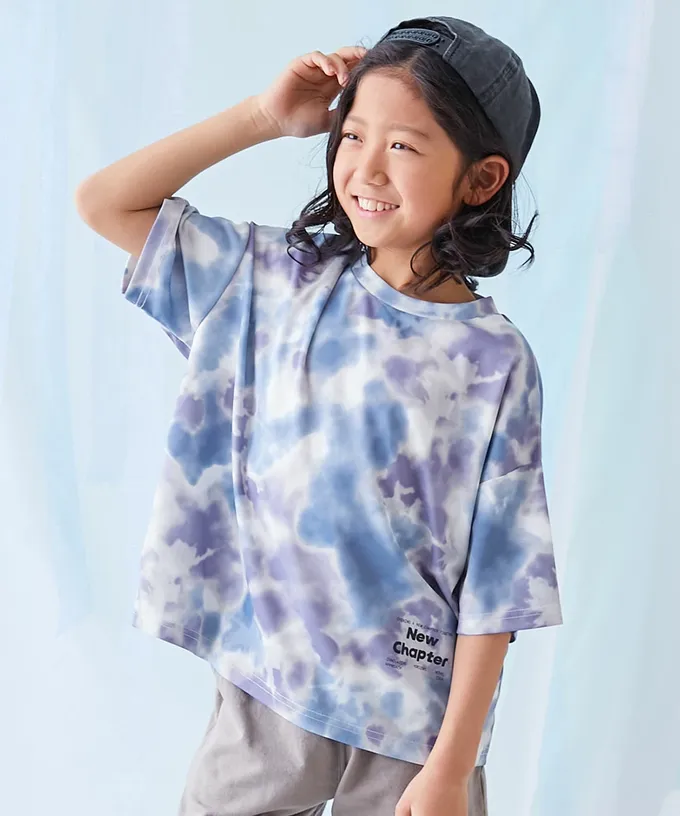 日本 devirock - 涼感速乾網眼 暈染印花短袖上衣-藍紫