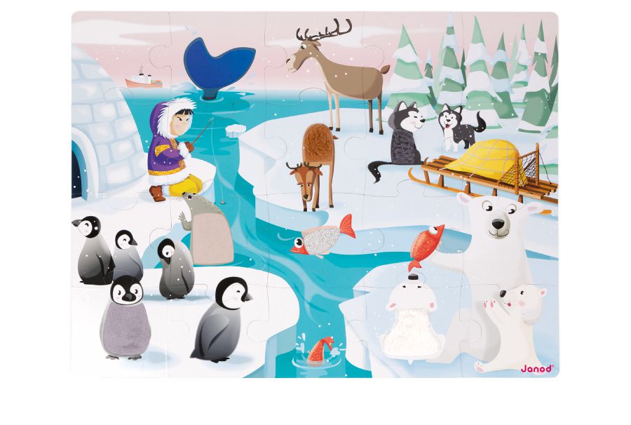 法國Janod - 幼兒觸覺拼圖-極地20pcs