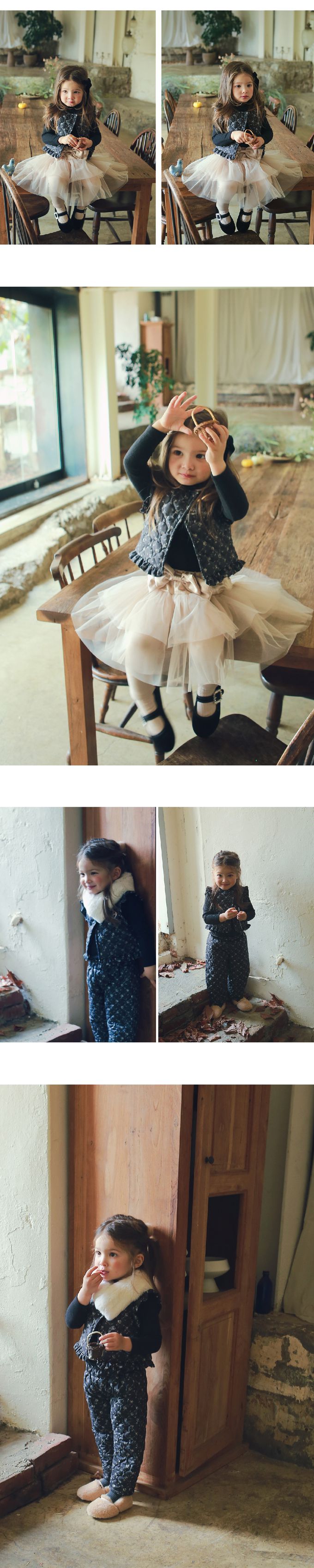 韓國 Puellaflo - 冬日溫暖印花絎縫背心-黑