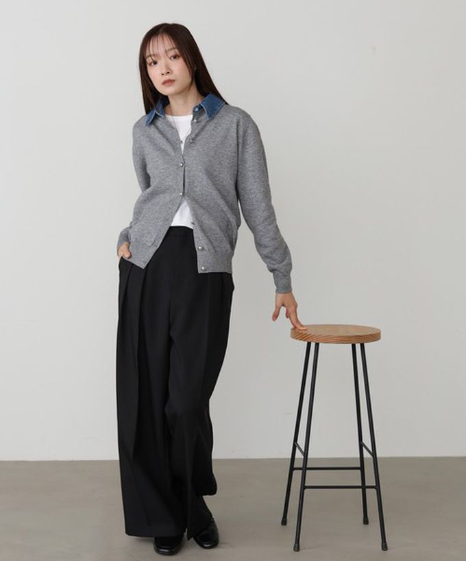 日本 Bab - 牛仔領時尚休閒感針織開襟衫-海軍藍