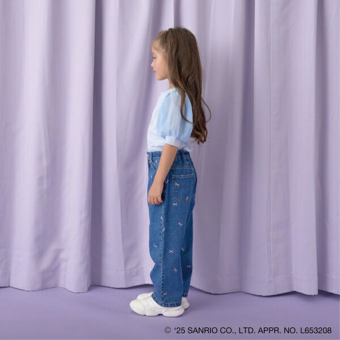 日本 Lycee mine - 閃亮印花雪紡泡泡袖上衣-卡通人物大耳狗-水藍