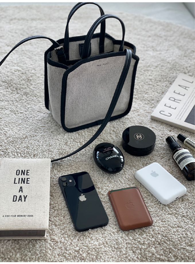 韓國 THEALLY - 質挺帆布方包手提/肩背包-黑 (迷你)