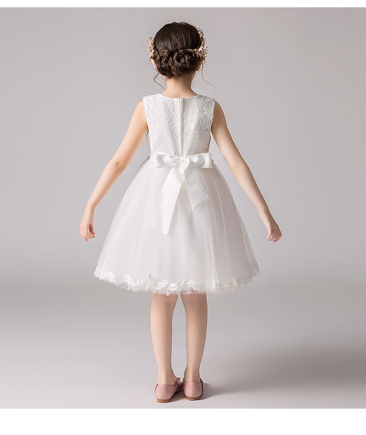 蕾絲網紗無袖澎澎紗裙-腰間小花-粉色