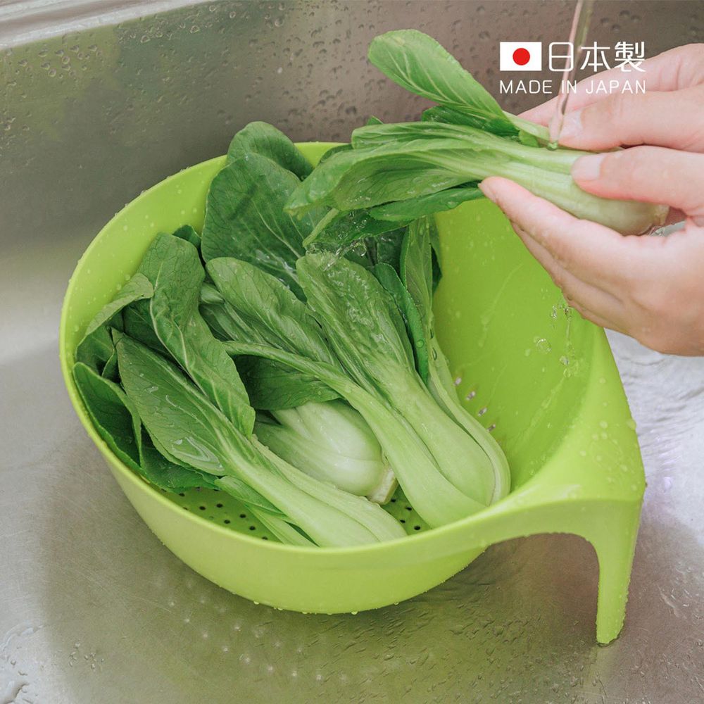 日本 小久保KOKUBO - 日本製單柄圓形蔬果瀝水籃-綠