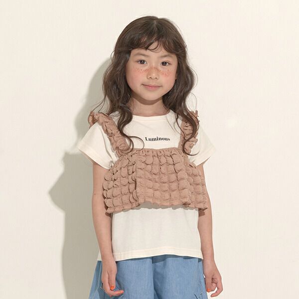 日本 Lycee mine - 泡泡短背心+短袖上衣(時尚二件組)-嫩粉紅