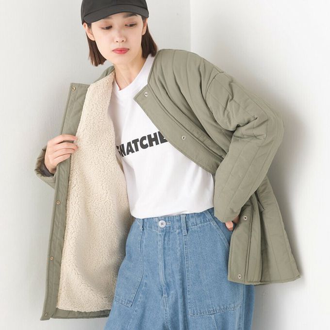 日本 OMNES - 內毛絨率性無領外套/保暖夾克-淡灰綠