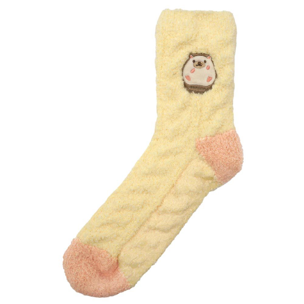 日本 friendshill - 可愛刺繡柔軟針織保暖長襪-小刺蝟-奶油 (22-25cm)