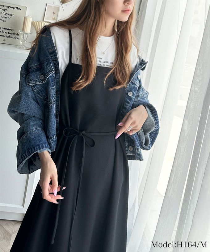 日本 Classical Elf - 秋冬感百搭花呢細肩帶傘狀洋裝-奶茶灰