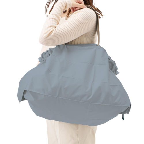 日本 MOTTERU - 輕薄折疊大容量保冷肩背包/購物袋(可掛購物籃)-煙燻藍 (53L)