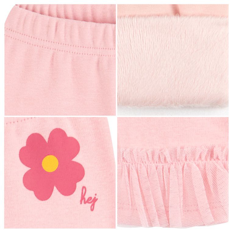 韓國 HEJMINI - (內刷毛)小花朵網紗褲管內搭褲-粉紅