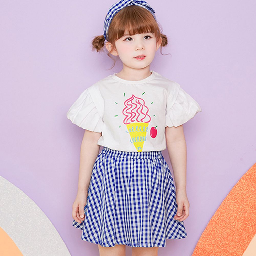 韓國 WALTON kids - (附髮帶)冰淇淋格子裙套裝