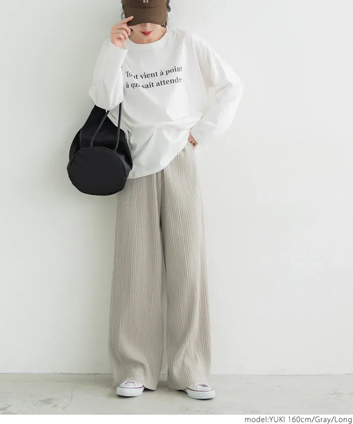 日本 COCA - [可剪裁] 垂墜感修身細摺長褲-灰杏