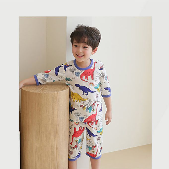 正韓 Puco - 超優質嬰幼兒/兒童七分袖100% 有機純棉家居服/睡衣-白堊紀