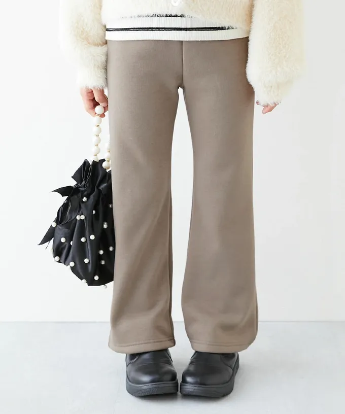 日本 devirock - RICH WARM 保暖裏毛喇叭長褲-玫瑰粉