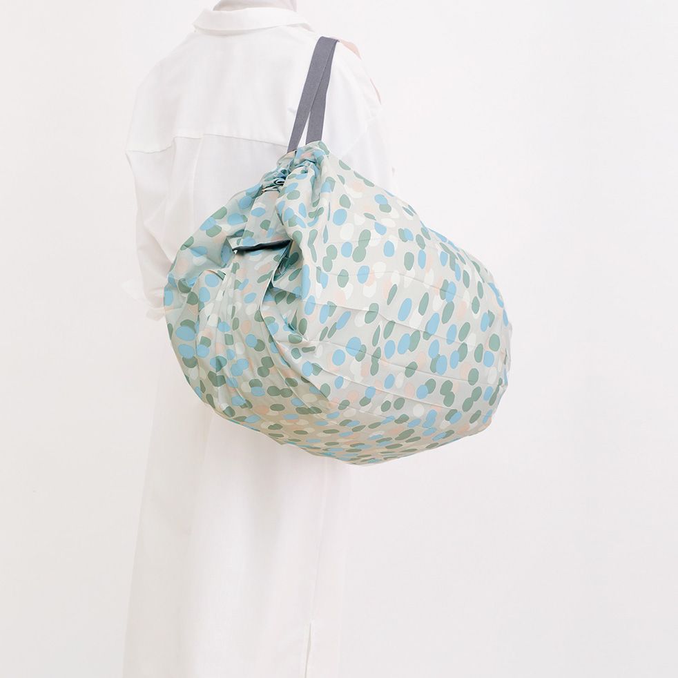 日本 MARNA - Shupatto 秒收摺疊購物袋(可掛購物籃)-五週年限定升級款-北歐雨點 (L(50x38cm))-耐重15kg / 40L