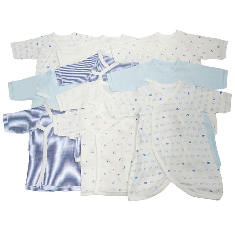 akachan honpo - 新生兒內衣10件組長袖 釦子款-深藍色 (50～60cm)