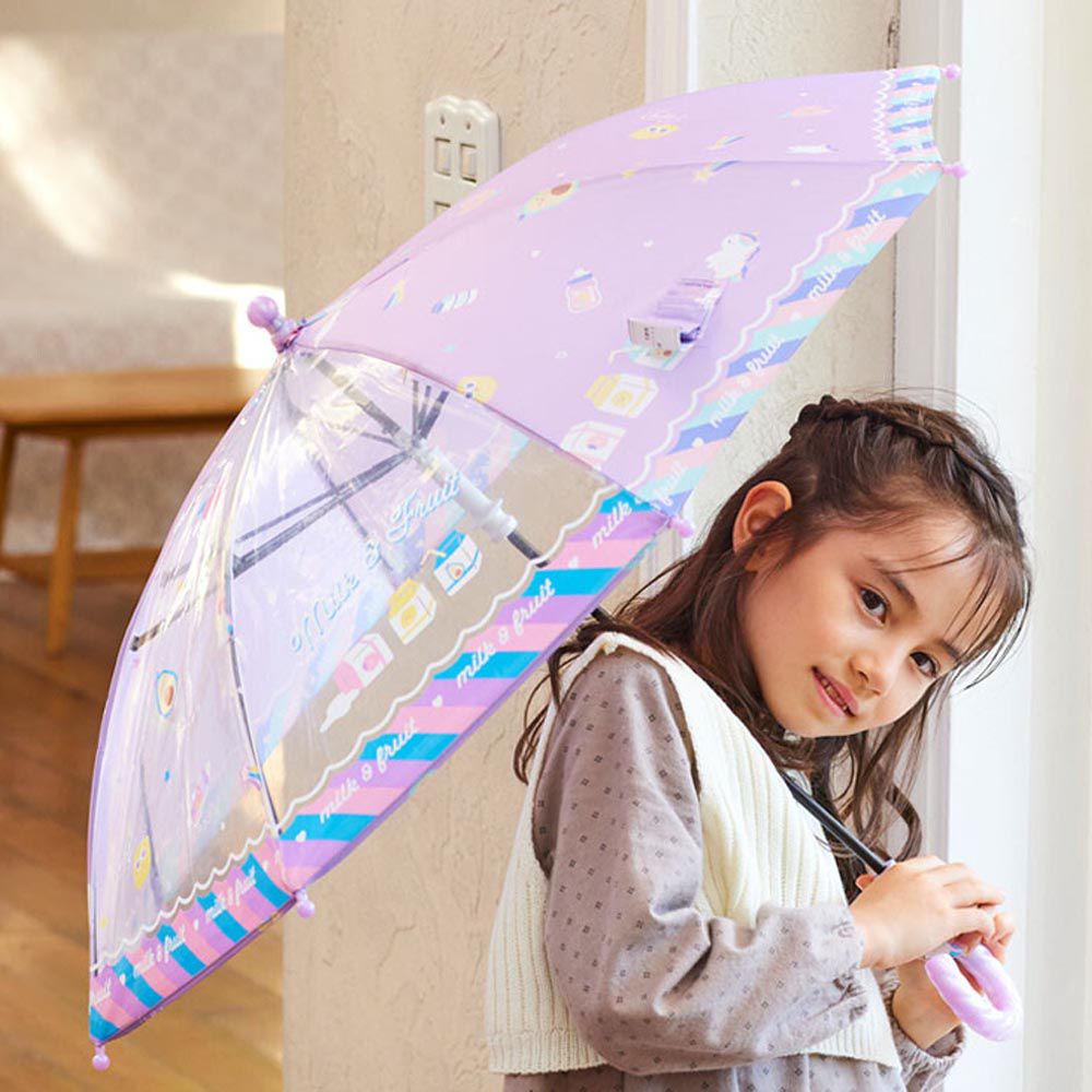 日本中谷 - 透明窗設計兒童雨傘/直傘-牛奶盒-粉紫 (45cm(身高105-115cm))