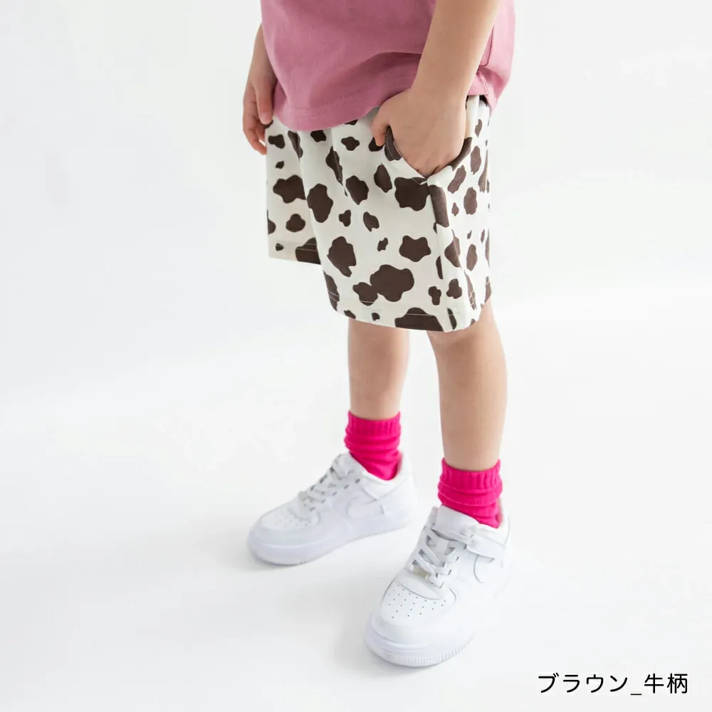 必收！純棉寬鬆舒適短褲-乳牛紋-咖啡