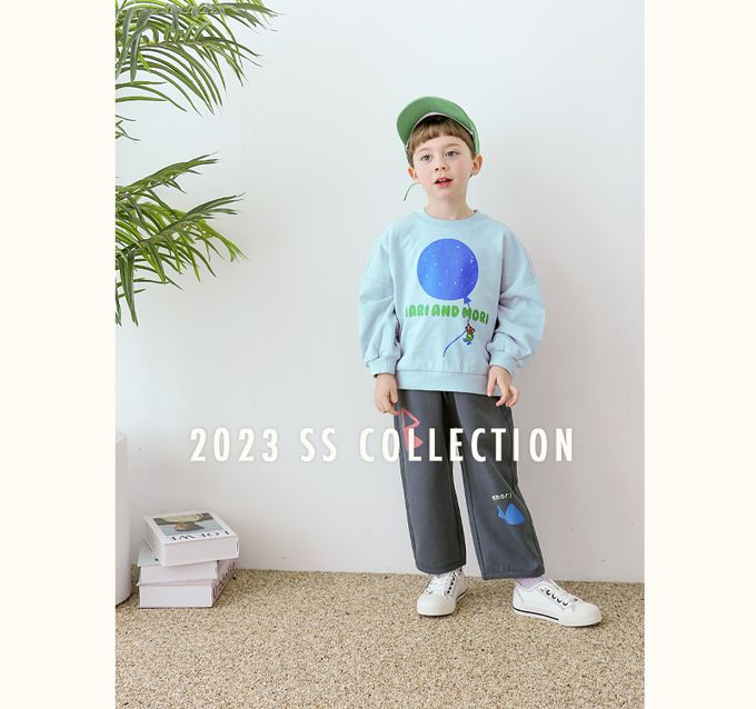 韓國 WALTON kids - 鬆緊腰山形印花休閒長褲-深灰