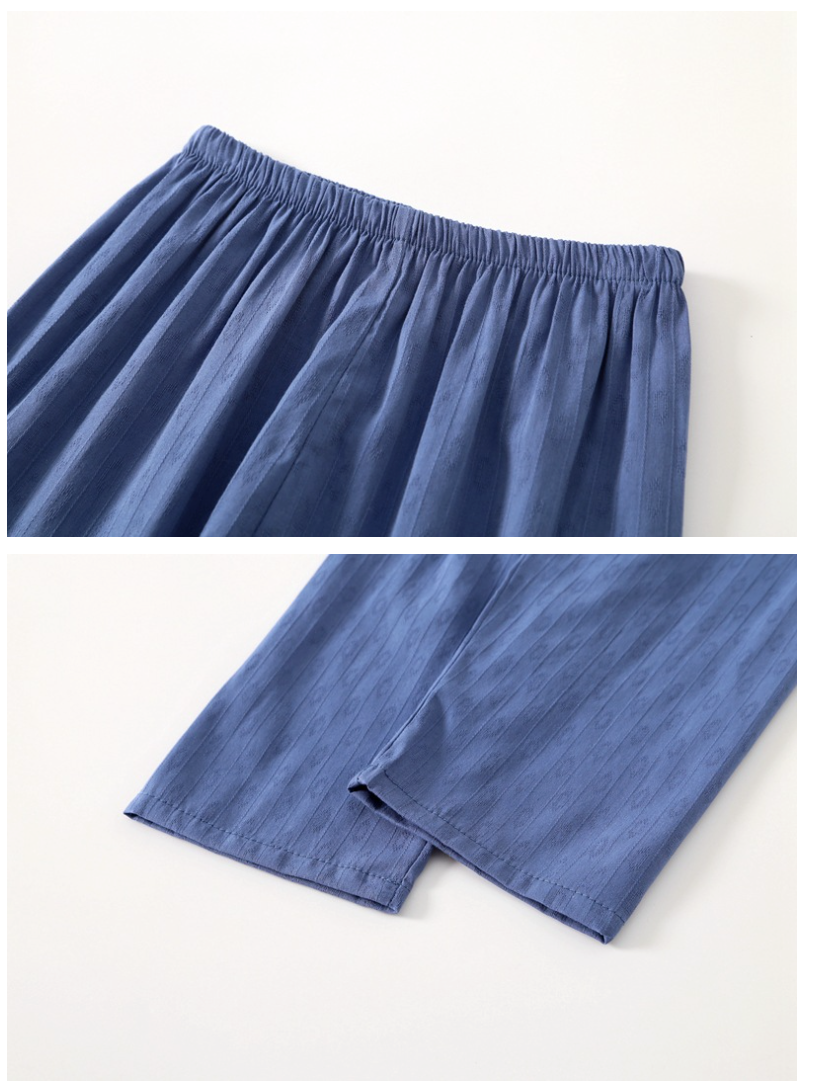 紗布棉開衫排釦長袖家居服套裝-太空人-白+藍