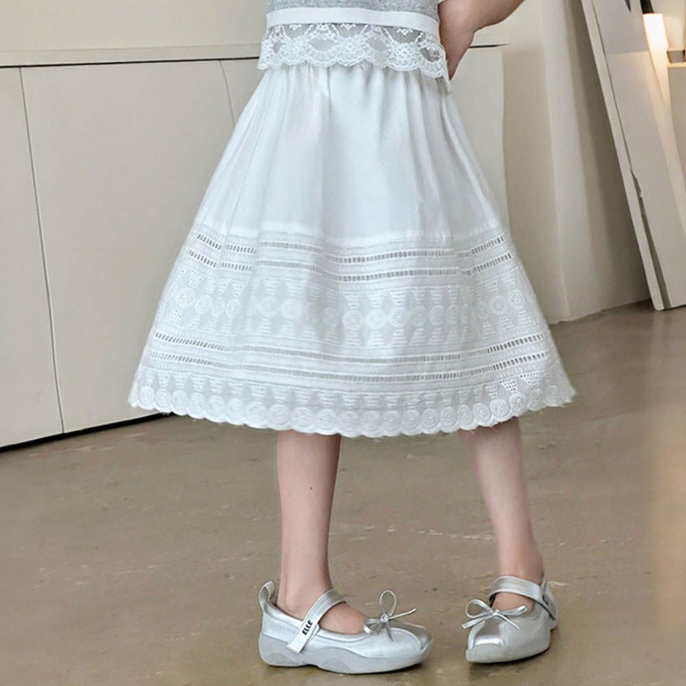 純棉提花蕾絲拼接甜心裙-白色