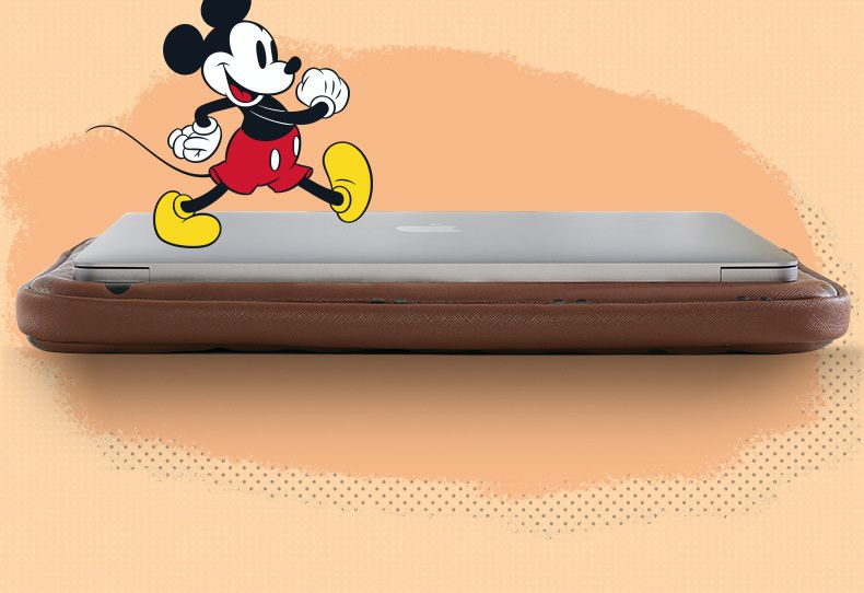 迪士尼手提電腦包-滿版小米奇+英文字-深咖啡色