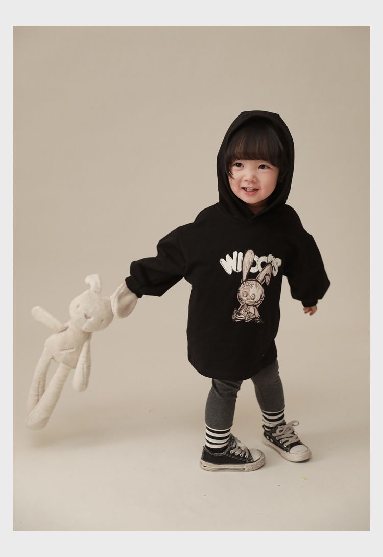 連帽寬鬆長袖帽T-可愛兔兔-紅色