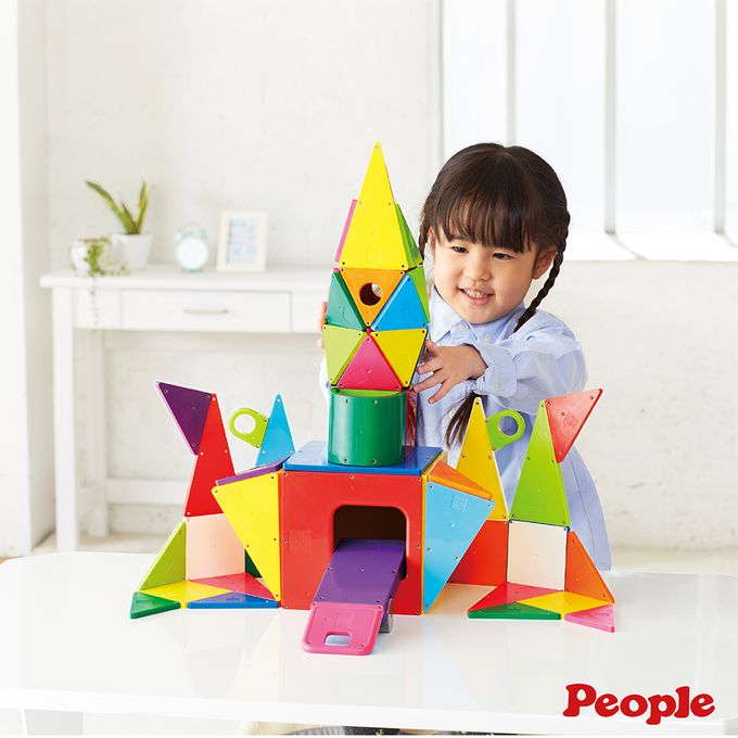 日本 People - 益智磁性積木BASIC系列-平面積木豪華組(附吸附板)(1歲6個月以上~ )