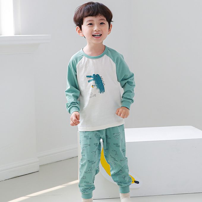 正韓 Cogibu - 極舒適無螢光劑 100% 有機棉幼兒/兒童睡衣/家居服套裝組-小鱷魚