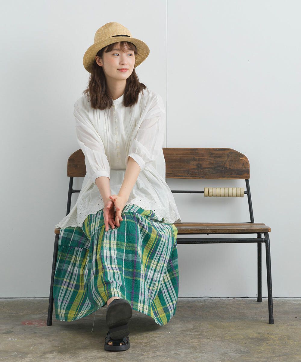 日本女裝代購 - 100%印度棉 超透氣波浪短袖上衣-石墨灰