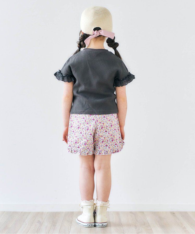 日本 apres les cours - 華夫格澎澎荷葉邊短袖上衣-米白