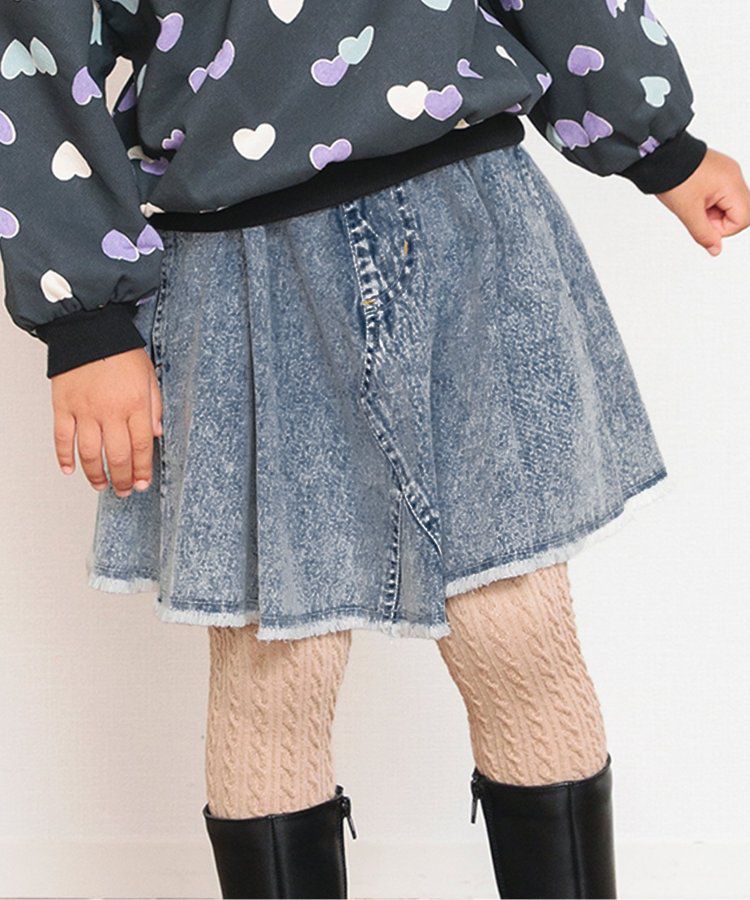 日本 BREEZE - 刷色拼接風及膝牛仔裙-丹寧藍