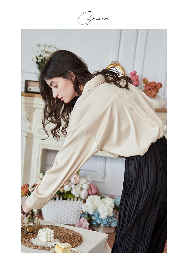 法式氣質長袖襯衫-香檳色