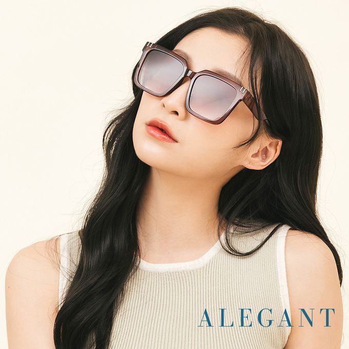 ALEGANT - 馬鞍棕小個性線條感方框墨鏡│UV400太陽眼鏡