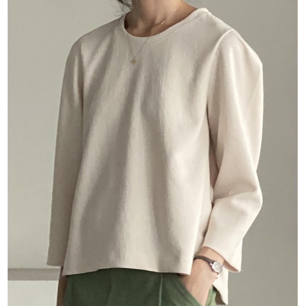 韓國女裝連線 - 設計感抓褶拼接八分袖上衣-米白 (FREE)