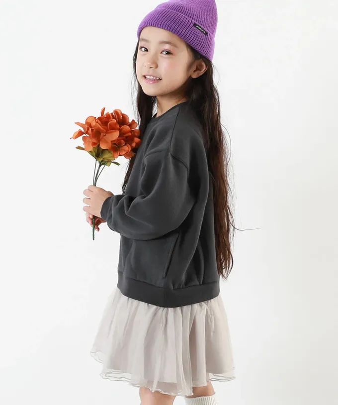 日本 devirock - 甜美裏毛雪紡拼接長袖洋裝-紫羅蘭