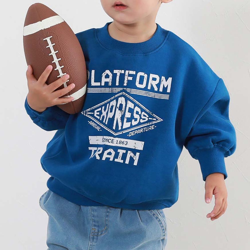 裏起毛個性印花大學T-菱形logo-寶藍