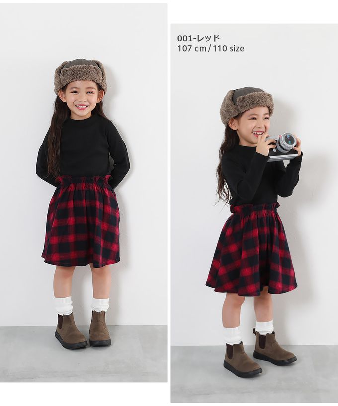 日本 devirock - 優雅羅紋拼接長袖洋裝-法蘭絨格紋-紅