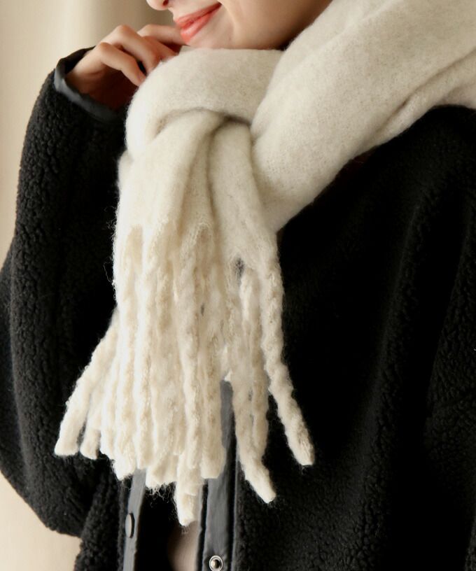 日本 BLUE EAST - 舒適保暖流蘇圍巾-素色-摩卡 (43x211)