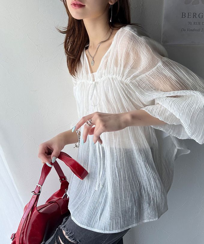 日本 Classical Elf - 浪漫優美透膚2way長袖罩衫-白