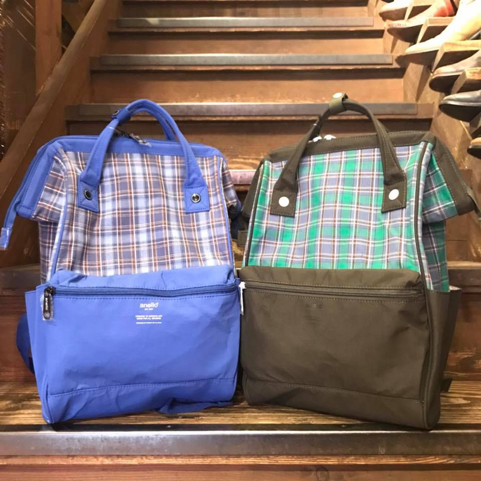 日本 Anello - 英格蘭格紋大開口後背包-Regular-BL藍 (39x26x18cm)