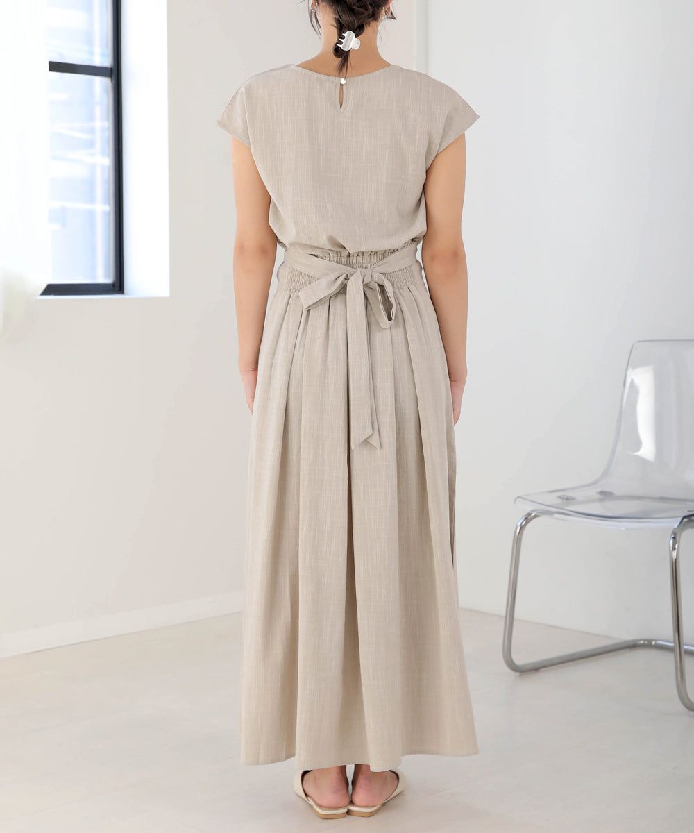 日本 Bab - 顯瘦剪裁收腰法式袖洋裝-石墨灰