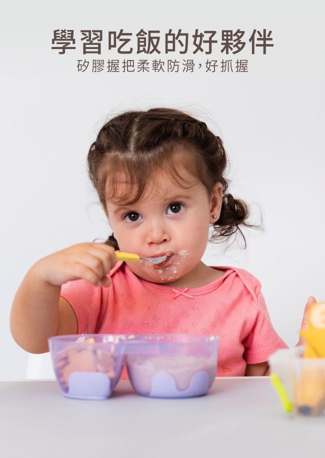 PUKU 藍色企鵝 - 長頸鹿不鏽鋼叉勺3入組-水色(含盒)