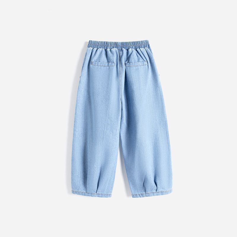 寬鬆休閒牛仔長褲-淺藍色
