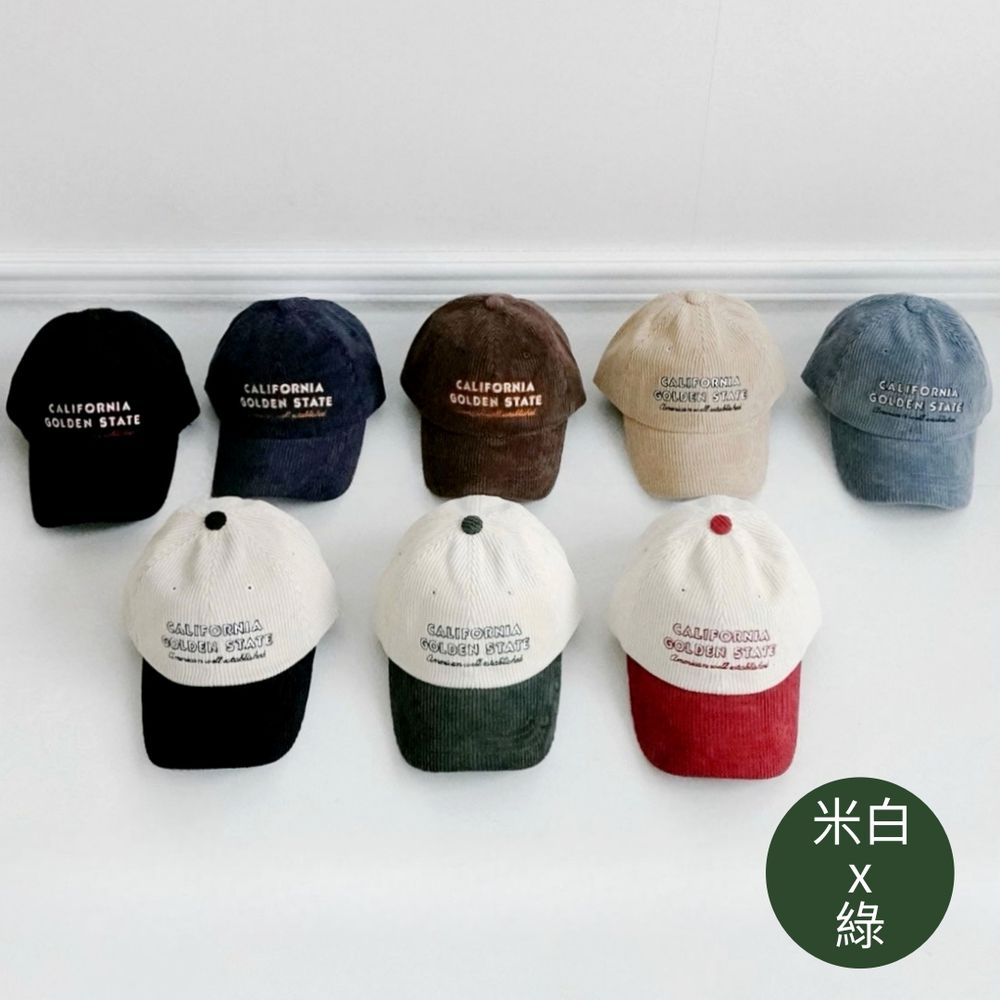 刺繡字母燈芯絨棒球老帽-米白X綠