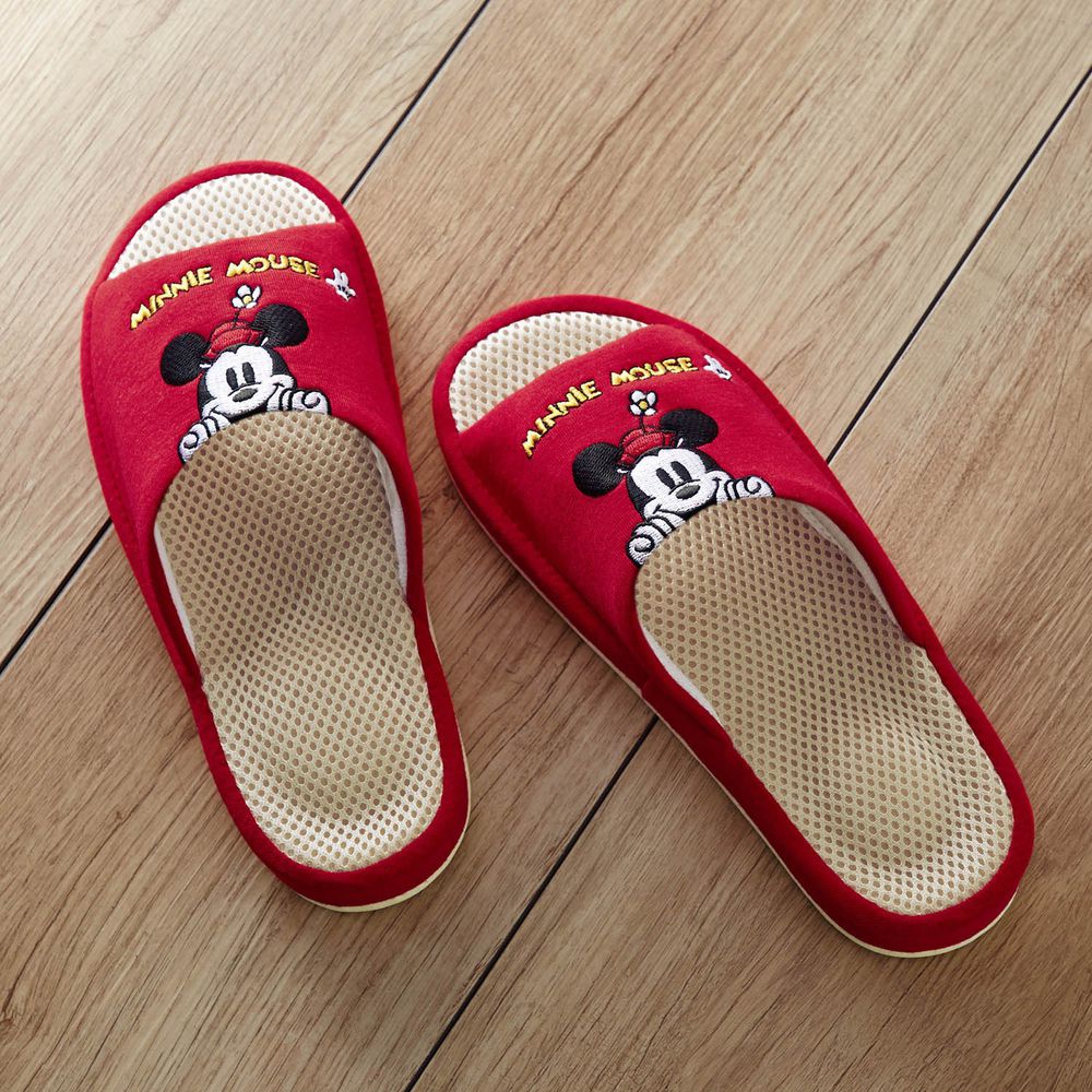 日本千趣會 - 迪士尼 印花透氣室內拖鞋-大頭米妮-紅