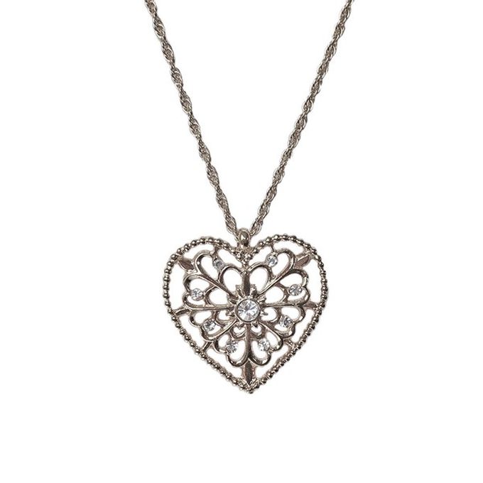 日本 Melody Accessory - 日本製 古典鏤空心形寶石長項鍊-金