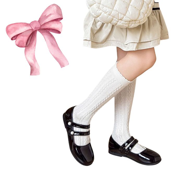 英倫系波浪邊立體織紋膝下長統棉襪