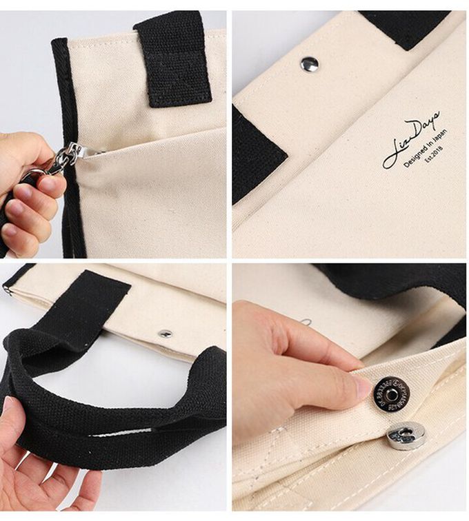 日本 LIZDAYS - 通勤推薦 清爽帆布實用托特包-米x豹紋 (32x33cm)